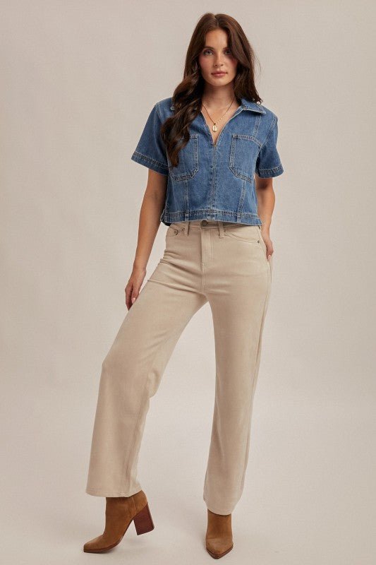 A Moment in Time Denim Top - The Dragonfly Boutique