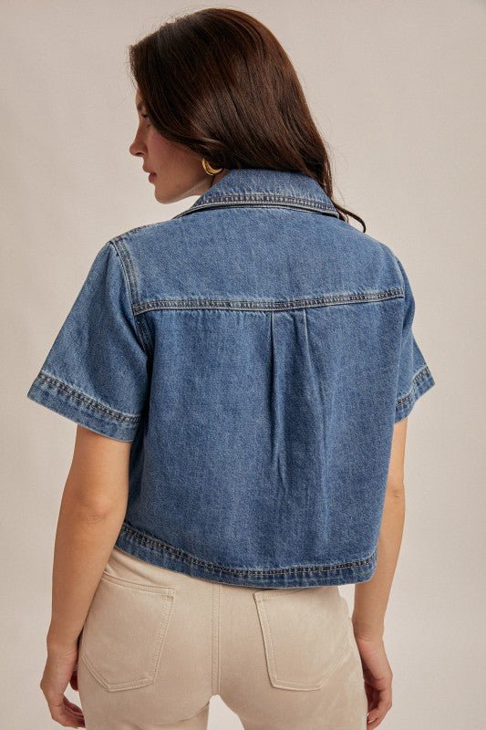 A Moment in Time Denim Top - The Dragonfly Boutique