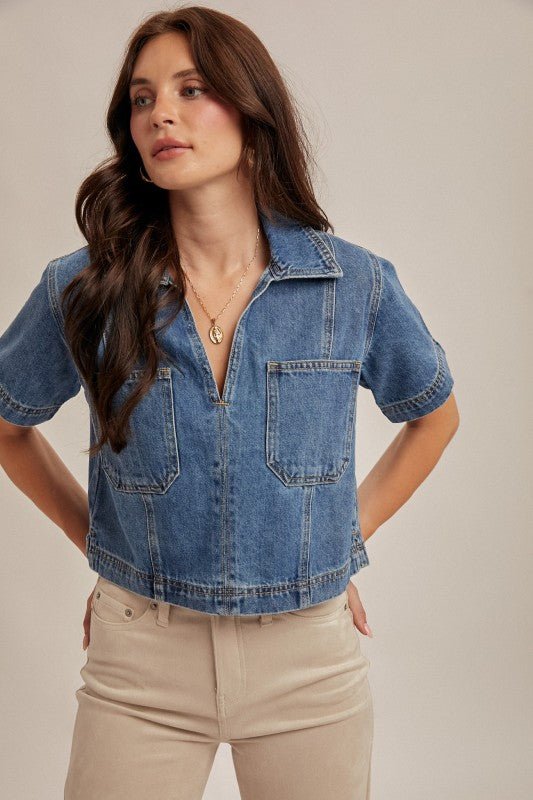 A Moment in Time Denim Top - The Dragonfly Boutique