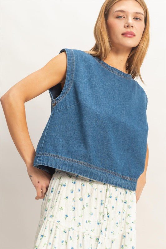 Breezy Day Denim Top - The Dragonfly Boutique