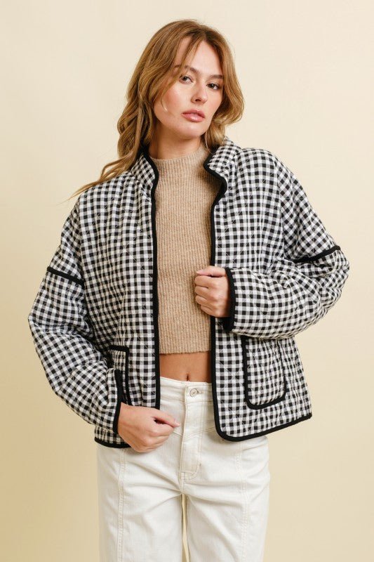 Bundled Up Gingham Quilted Jacket - The Dragonfly Boutique