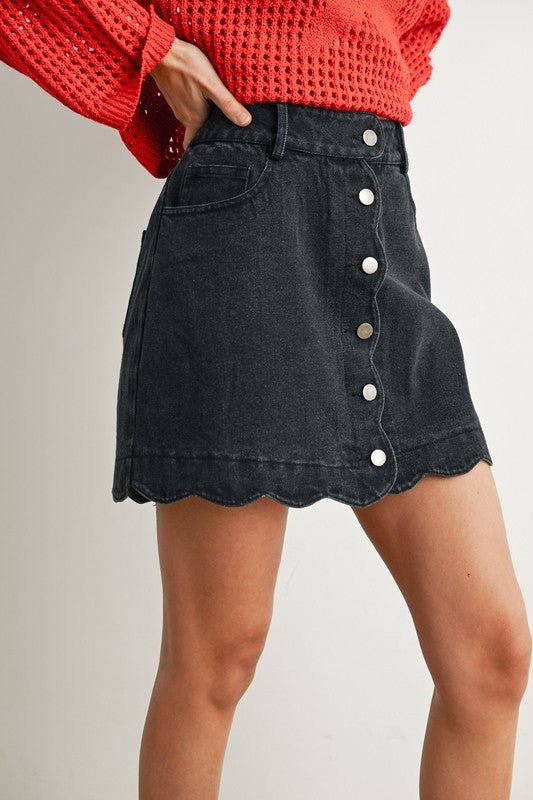 Field of Flowers Scallop Denim Skirt - The Dragonfly Boutique