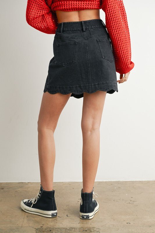 Field of Flowers Scallop Denim Skirt - The Dragonfly Boutique