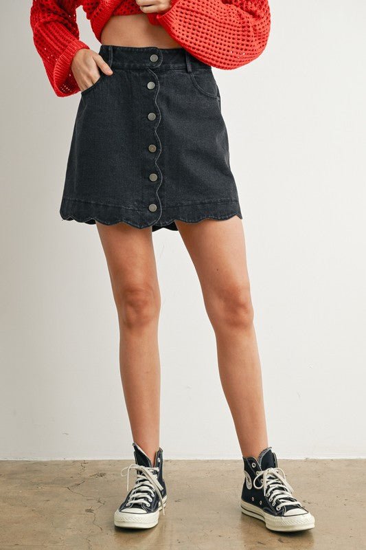 Field of Flowers Scallop Denim Skirt - The Dragonfly Boutique