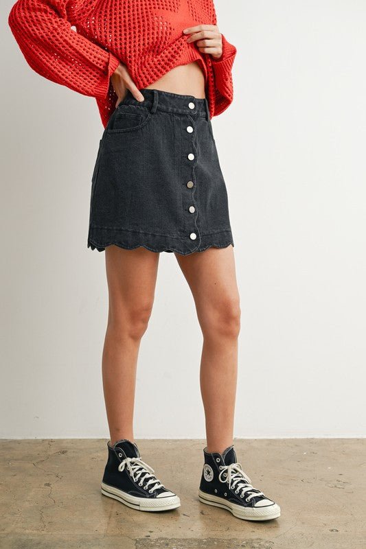 Field of Flowers Scallop Denim Skirt - The Dragonfly Boutique