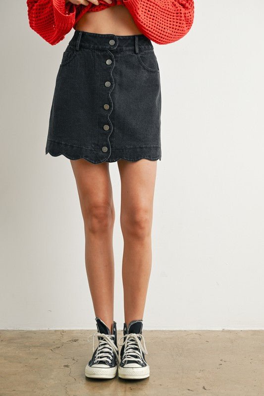 Field of Flowers Scallop Denim Skirt - The Dragonfly Boutique