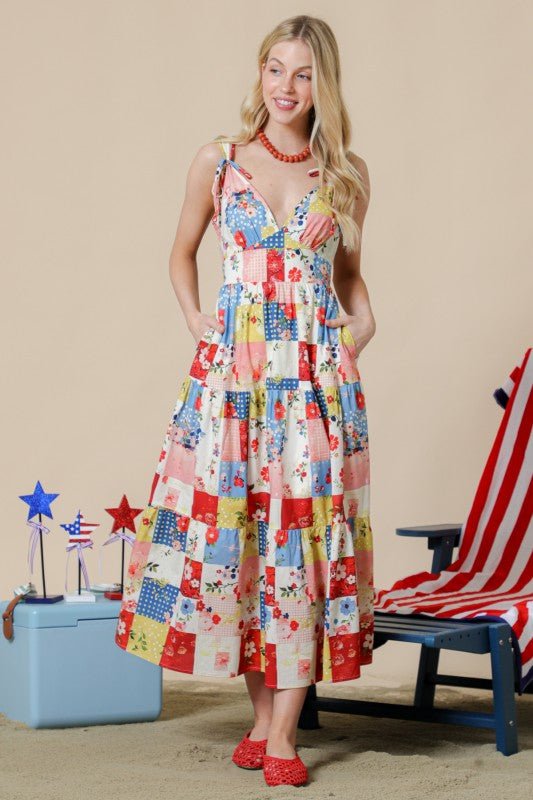 Happiness Begins Patchwork Dress - The Dragonfly Boutique