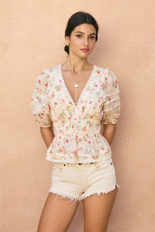 Poppy Fields Peplum Top - The Dragonfly Boutique