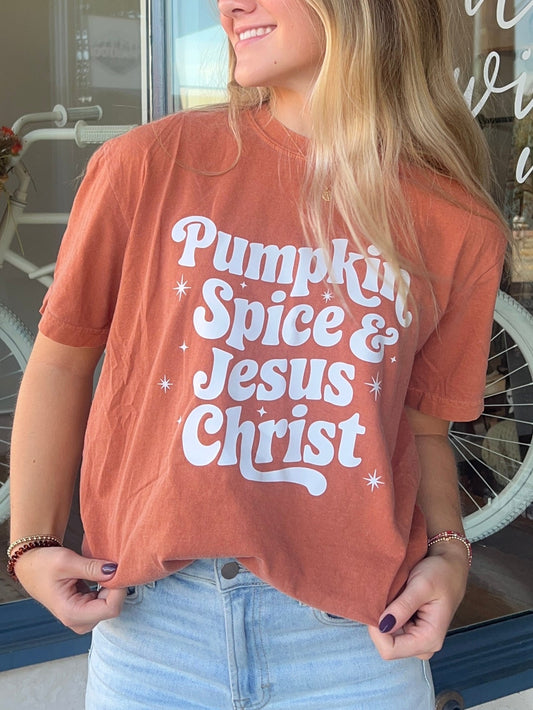 Pumpkin Spice & Jesus Christ Tee - The Dragonfly Boutique