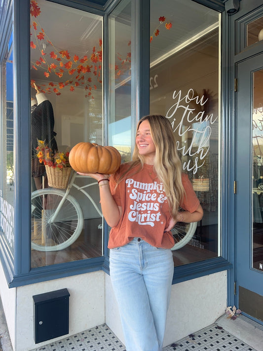 Pumpkin Spice & Jesus Christ Tee - The Dragonfly Boutique