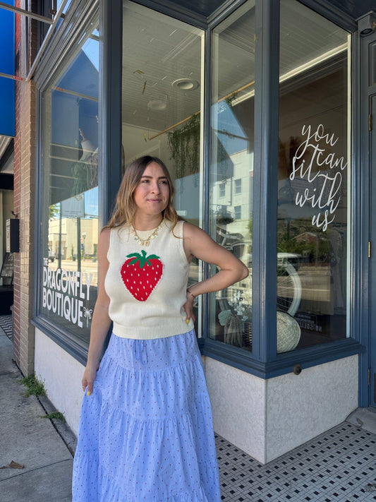 Strawberry Fields Sweater Top - The Dragonfly Boutique