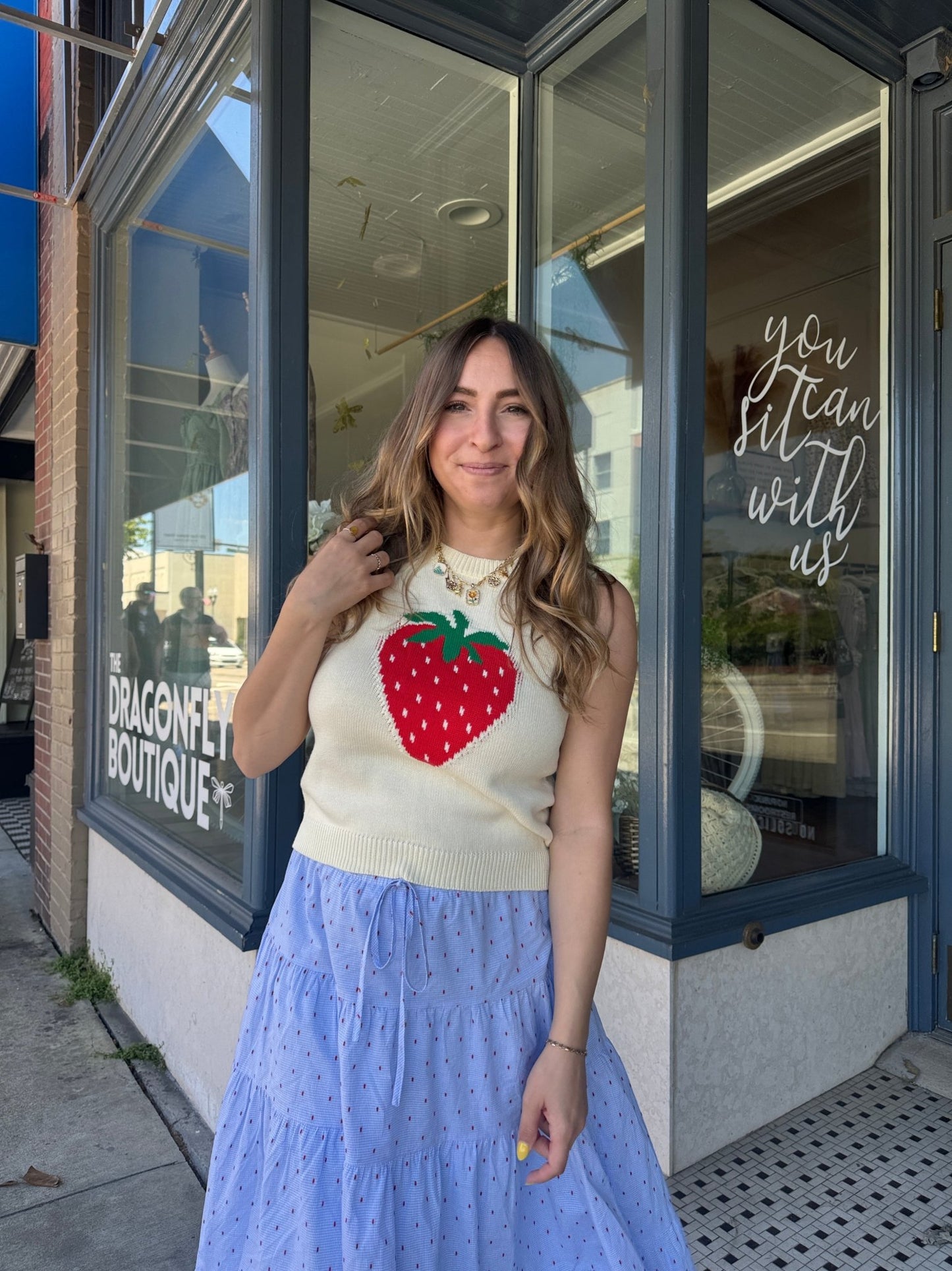 Strawberry Fields Sweater Top - The Dragonfly Boutique