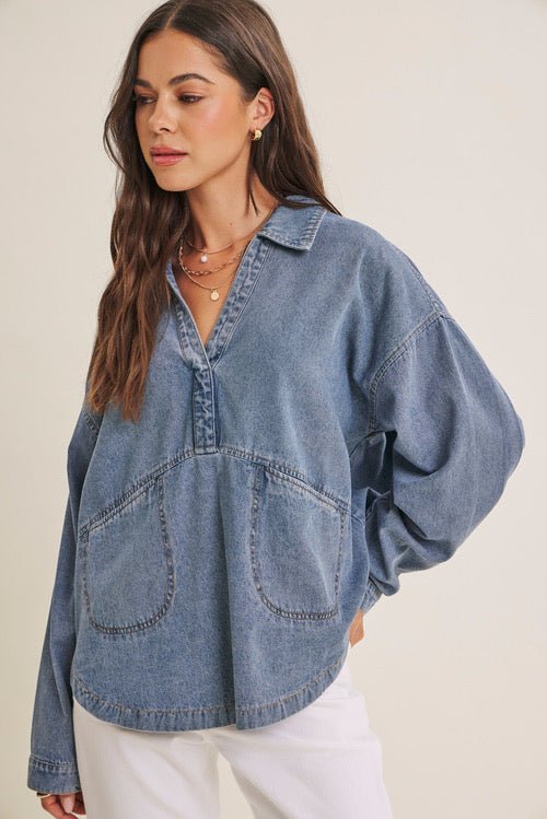 The Dahlia Denim Top - The Dragonfly Boutique