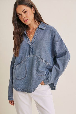 The Dahlia Denim Top - The Dragonfly Boutique