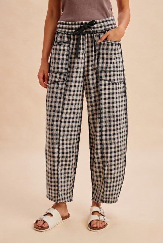 The Sophie Gingham Barrel Pant - The Dragonfly Boutique