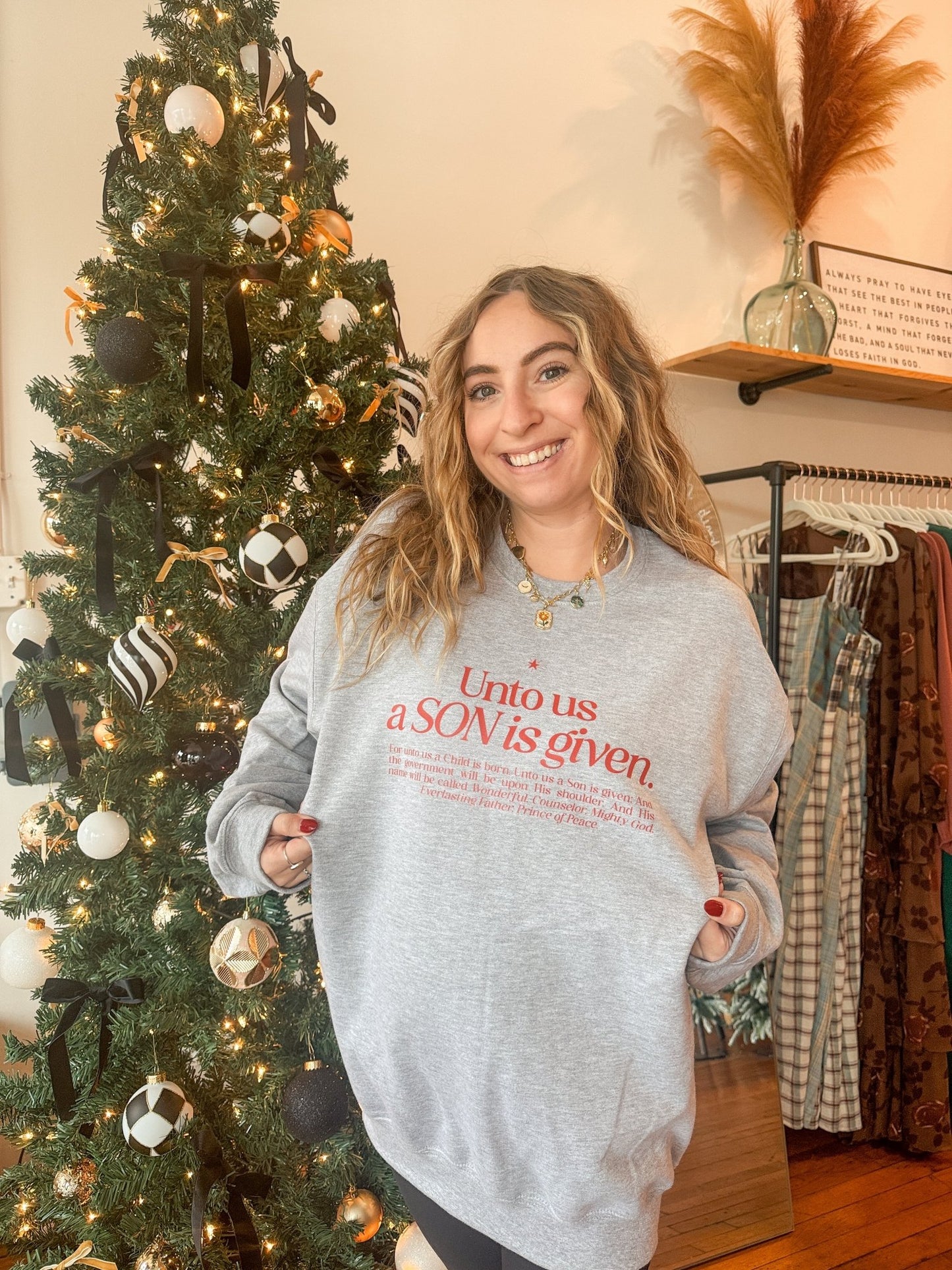 Unto Us Sweatshirt - The Dragonfly Boutique