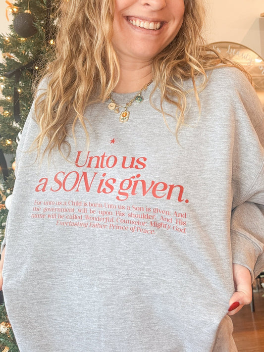 Unto Us Sweatshirt - The Dragonfly Boutique