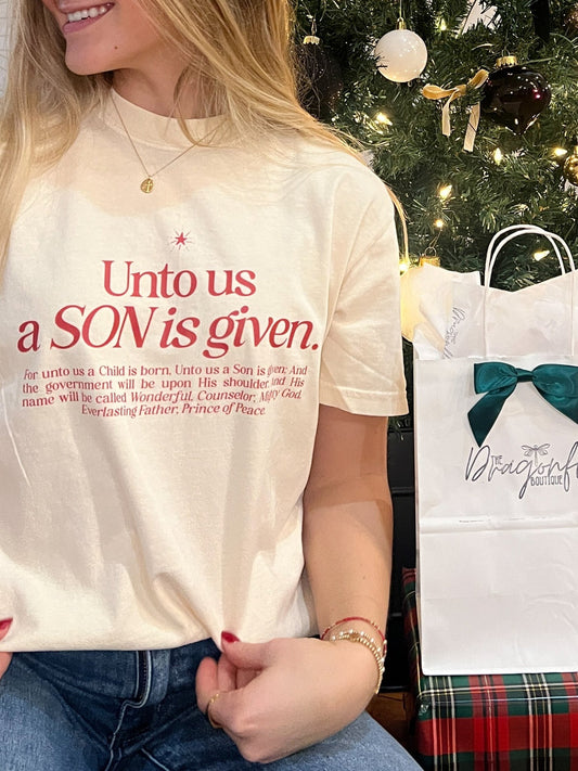 Unto Us Tee - The Dragonfly Boutique