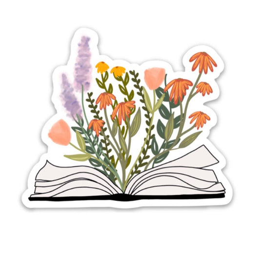 Book & Flowers Sticker - The Dragonfly Boutique
