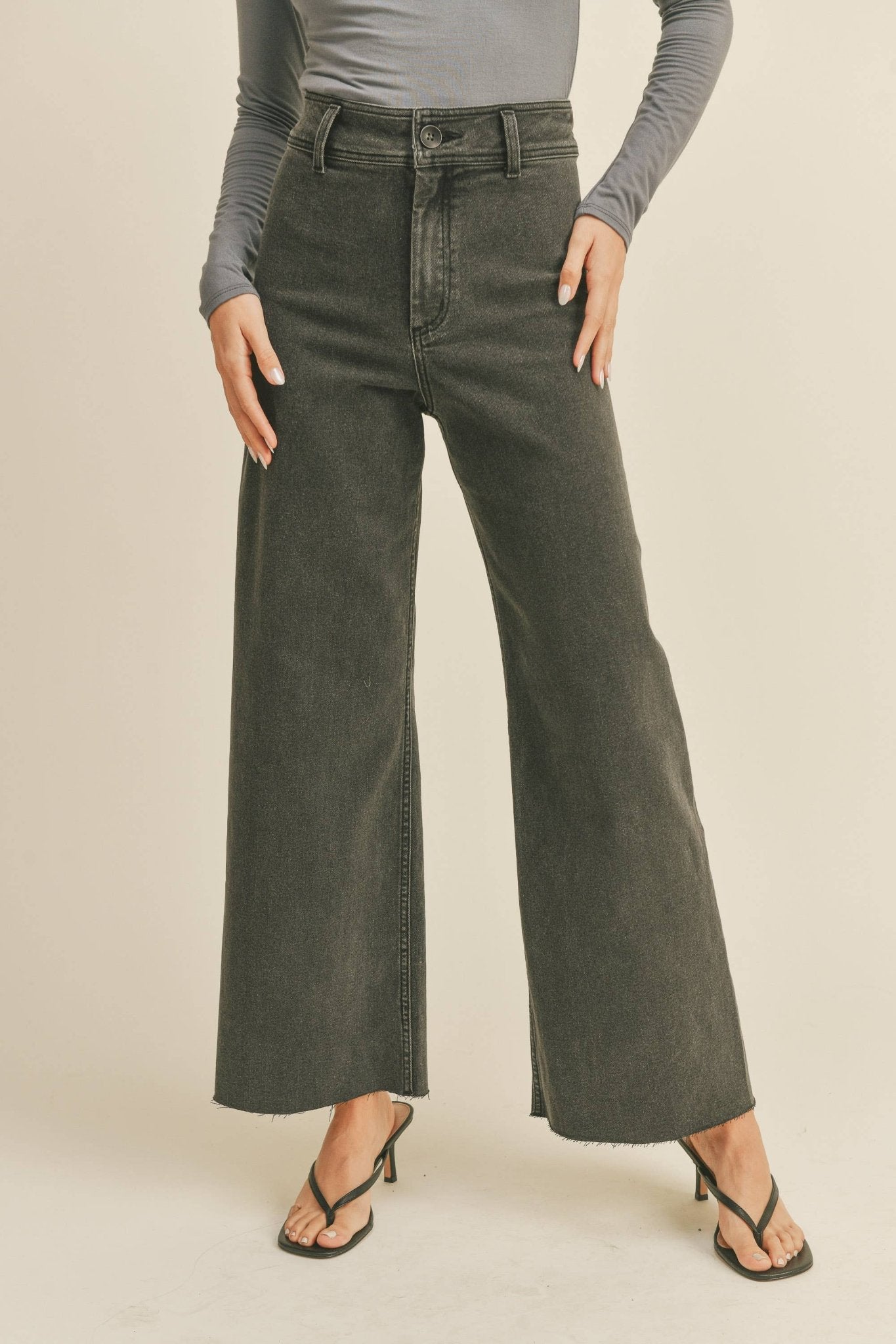 MMP623 STRAIGHT WIDE LEG DENIM PANTS - The Dragonfly Boutique