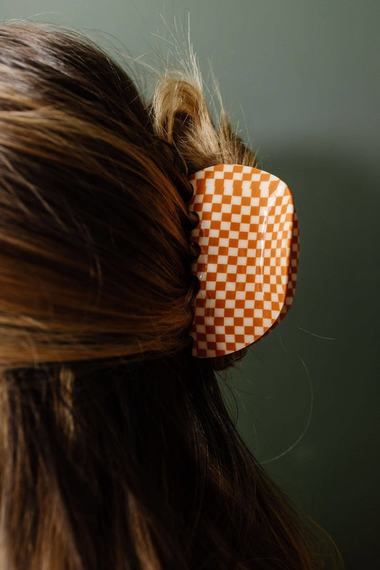 Orange Checkered Claw Clip - The Dragonfly Boutique